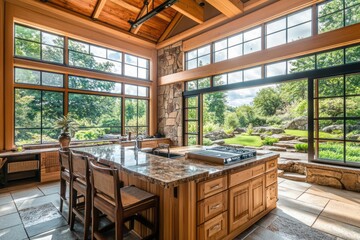 Luxurious Kitchen Island with Extensive Natural Light and Views