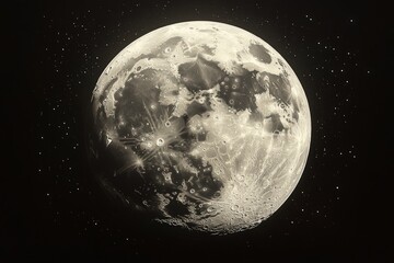 Obraz premium Stylized moon, craters, stars, dark space.