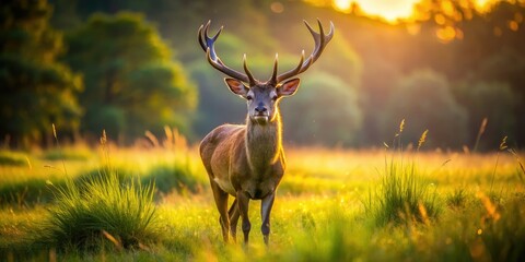 Obraz premium Antlered buck, majestically poised on hind legs, captured in breathtaking aerial wildlife photography.