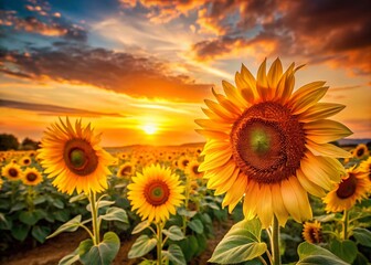 Obraz premium Stunning Sunflowers Sunset Landscape - AI Photo