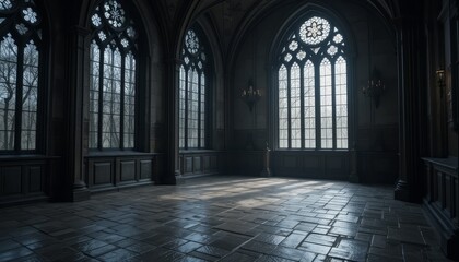 Fototapeta premium Atmospheric Gothic Cathedral Interior with Tall Arched Windows