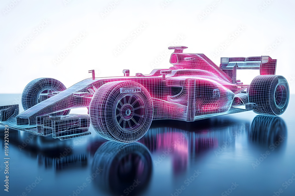 Wall mural high-tech wireframe design of a formula one racing car showcasing engineering precision and innovati