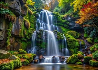 Fototapeta premium Stunning Waterfall Park Scene, High Depth of Field, Realistic, 8K