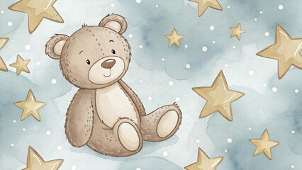 Teddy Bear and the Stars - seamless pattern for your design