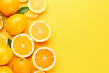 Citrus Fruits Background flat lay on yellow Background