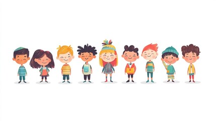 Fototapeta premium Cute Cartoon Children Hand Drawn Funny colorful Separate white background 