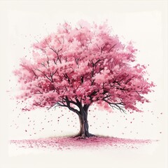 Fototapeta premium A beautiful cherry blossom tree in full bloom, showcasing vibrant pink flowers against a serene background.