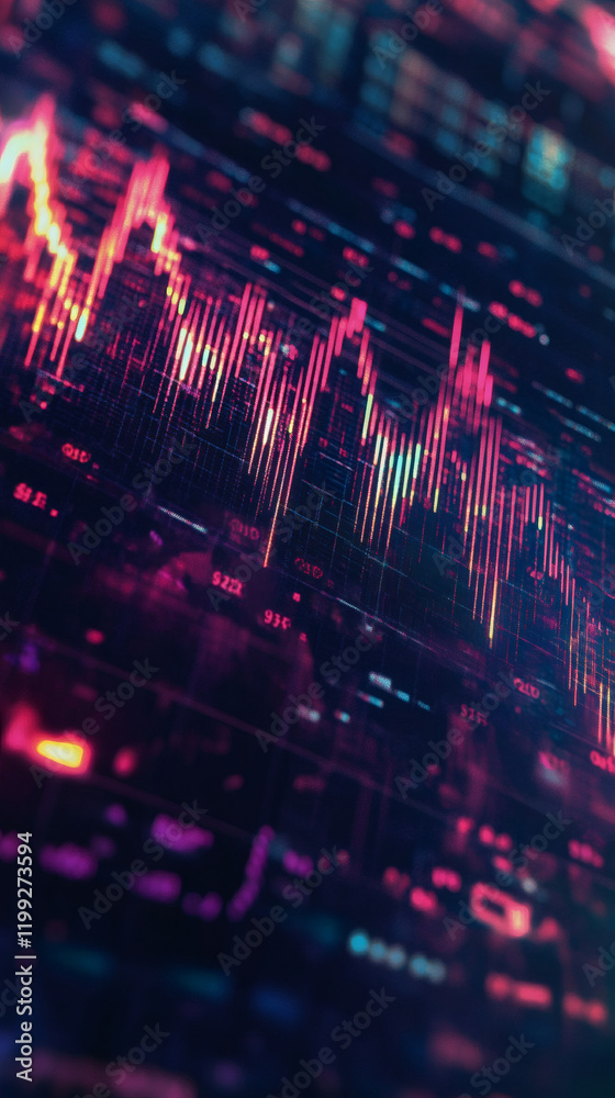 Poster displaying an increasing trend on a vibrant stock market chart, highlighting growth and profit on a 