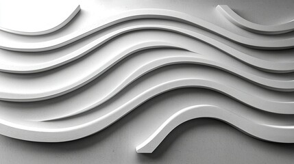 3D white wavy lines on wall, abstract background.