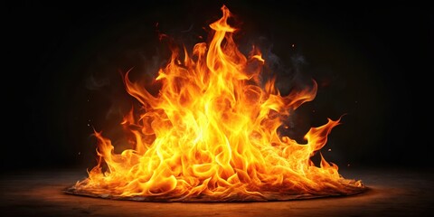 Blazing Flame on Dark Background, burning fuel, fiery core,  burning fuel, fiery core