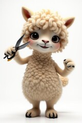 Fototapeta premium A cartoon sheep holding a pair of scissors in its hand