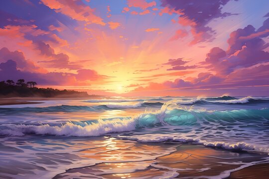 A breathtaking sunset over the ocean with vibrant colors reflecting on the water, creating a serene atmosphere.