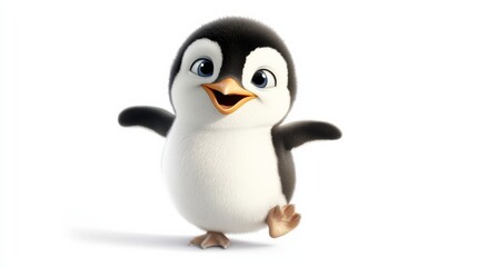 Fototapeta premium A charming penguin waddling with a bright belly, isolated on a pristine white background,