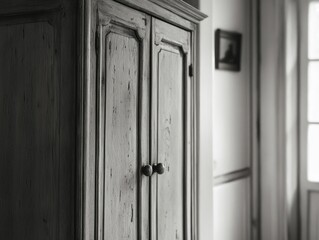 A vintage painted cabinet door featuring distressed wood finish and an old-world charm. Perfect for French country or farmhouse design.