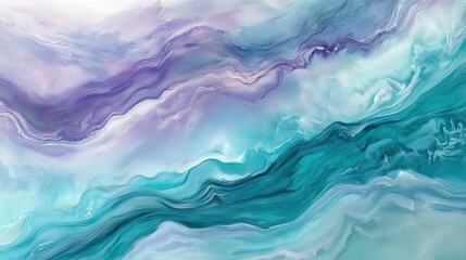 Obraz premium Abstract painting with flowing, marbled purple and teal tones reminiscent of water