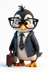Obraz premium A penguin wearing glasses and a suit holding a briefcase