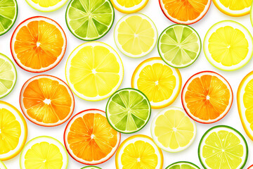 Obraz premium Beautiful citrus fruits pattern such as orange and lemon, flat lay on white background