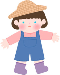 파란 멜빵바지를 입은 농부 소녀