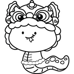 a cute chinese new year snake in black and white coloring