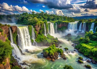 Fototapeta premium Majestic Iguazu Falls in Brazil offer a stunning, breathtaking view of nature's wonder.