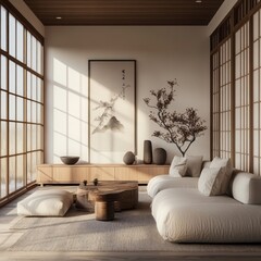 Serene Minimalist Japanese Style Living Room Design