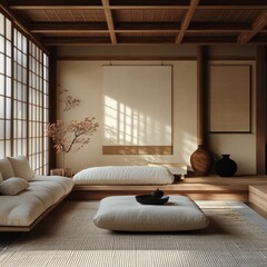 Serene Minimalist Japanese Living Room Interior Design