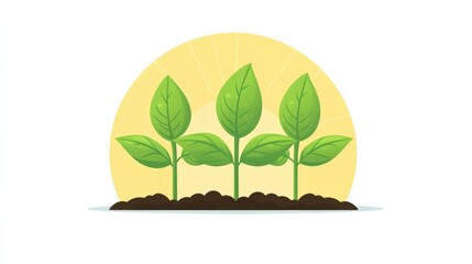 Green Plants Growing from Soil Under Bright Yellow Sunlight with Minimalist Design and Fresh Vibes