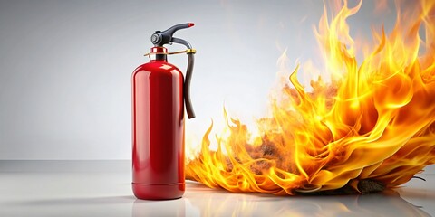 Obraz premium Surreal Fire Extinguisher and Flame, Abstract Photography, White Background