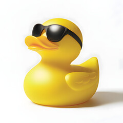 Bright yellow rubber duck wearing sunglasses enjoying a sunny day by the poolside in a playful setting. Generative AI