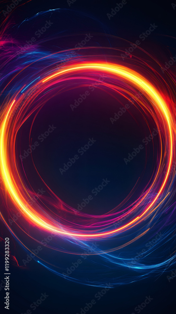Leinwandbilder Bright swirling light trails creating a vibrant circular shape against a dark backdrop, ideal for technology or abstract concepts
