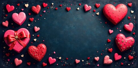 Romantic Celebration Heart-Shaped Confections and Sweet Treats Frame a Dark Background