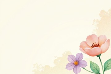 Obraz premium Elegant Floral Design with Peach and Lavender Blossoms on a Soft Cream Background, Perfect for Invitations and Announcements