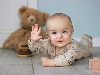 A small child playing with toys