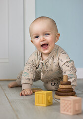A small child playing with toys