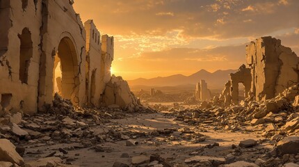 Ancient ruins of a once-great civilization under a dramatic sky. History, archaeology, and travel themes
