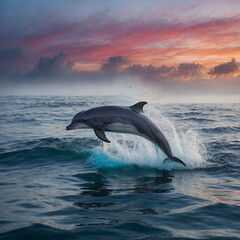 Fototapeta premium A dolphin framed by swirling currents of colorful mist.