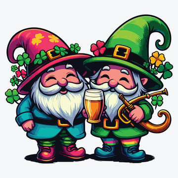 happy gnomes with beer and horn clip art preview