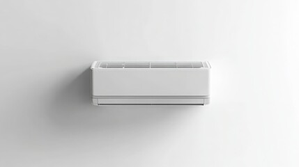 A White Air Conditioner Unit Mounted on a Clean White Wall in a Studio Setting