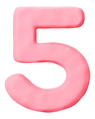 Number 5 png pink clay alphabet, transparent background