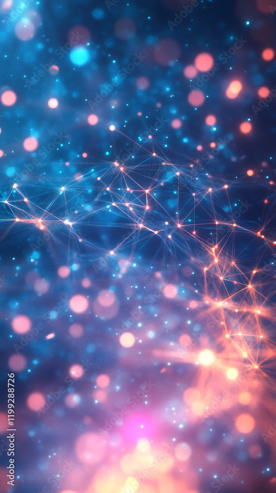 Poster abstract futuristic background showing a plexus network connecting glowing particles floating in cyb