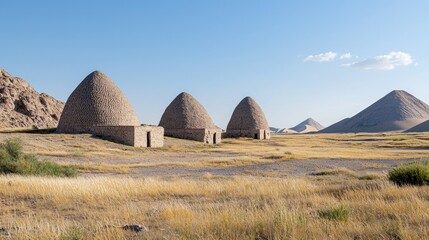 Ancient Stone Conical Structures in Arid Landscape