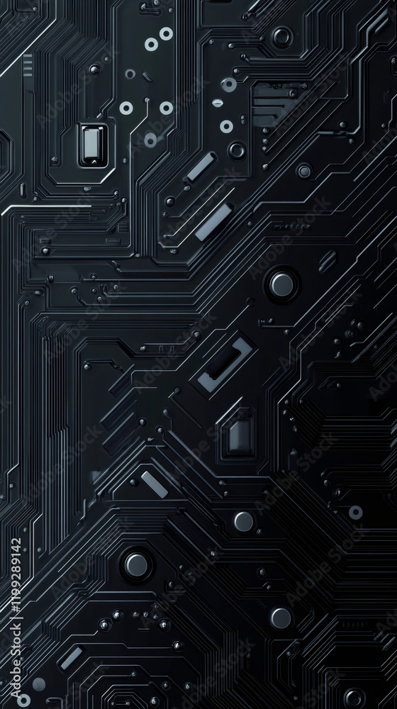 Leinwandbilder electronic components and intricate connections form a detailed pattern on a dark circuit board, rep