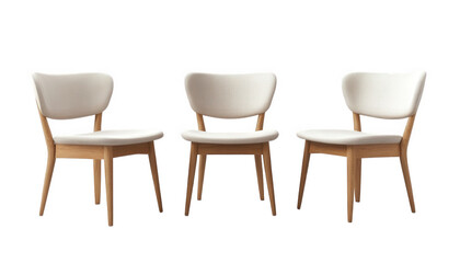 Obraz premium Modern Wooden Dining Chairs Set of Three White Upholstery Home Decor