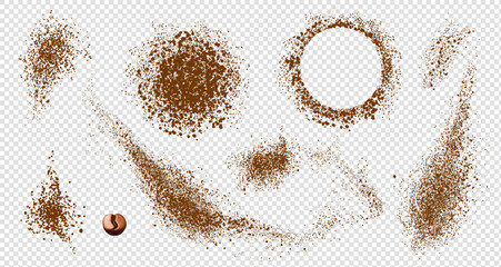Set Of coffee brown grain texture Isolated on transparent Background. Chocolate powder dust Particles. Vector Illustration,