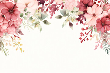 Naklejka premium Watercolor Floral Border, illustration with green gold leaves background for wedding invitations