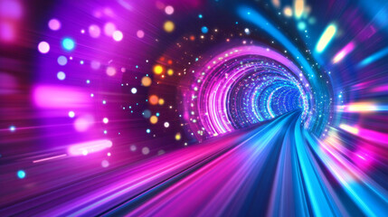 Bright neon tunnel design for New Year celebration event invitation featuring vibrant colors and dynamic patterns