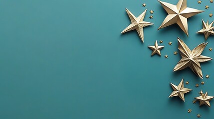 Gold Stars Scattered on a Teal Background