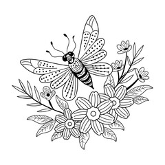 Obraz premium Butterfly picking flower nectar, vintage style illustration
