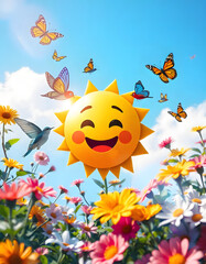 smiling sun with sunflowers