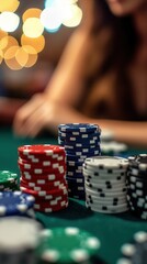 Naklejka premium Poker chips and colorful bokeh lights